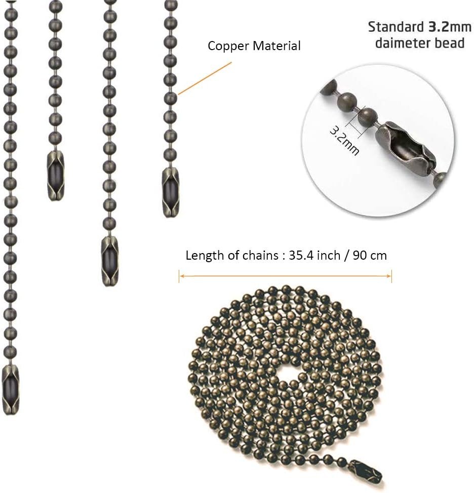 Ceiling Fan Pulls Chain, 4 Pack Extension 4 Oil Rubbed Bronze Chains