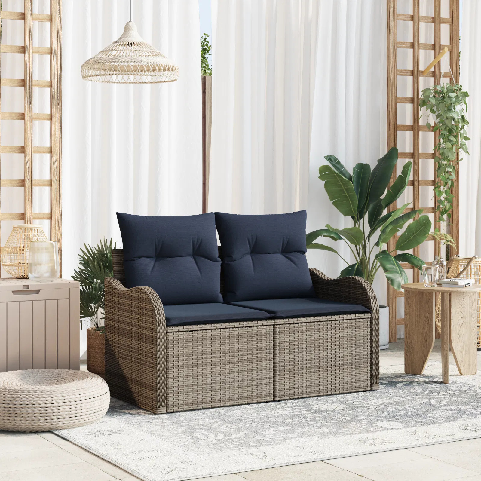 Garden Sofa with Cushion 47.64 x 24.41 x 27.17 in Poly Rattan