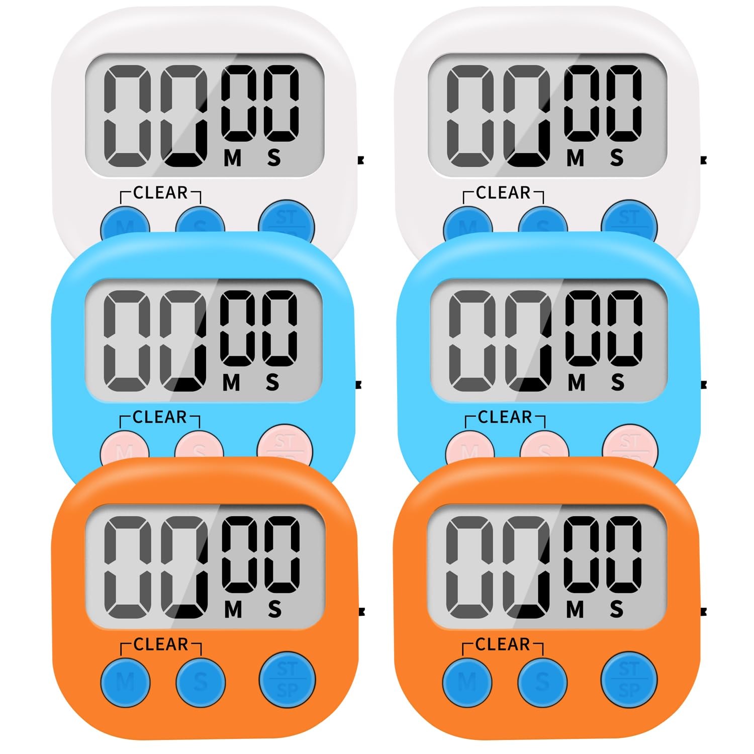 6 Pack Small Digital Kitchen Timer Magnetic Back and ON/Off Switch,Minute Second