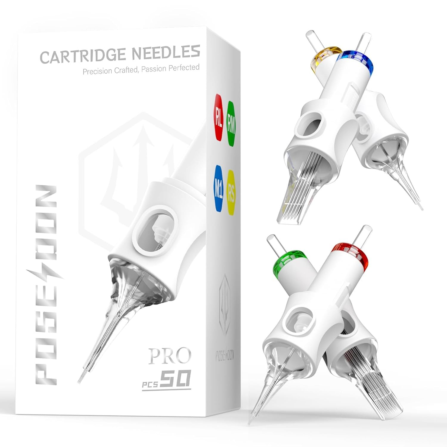 POSEIDON Professional Tattoo Cartridges Needles 50-Pack, Assorted 50PCS-50MIX