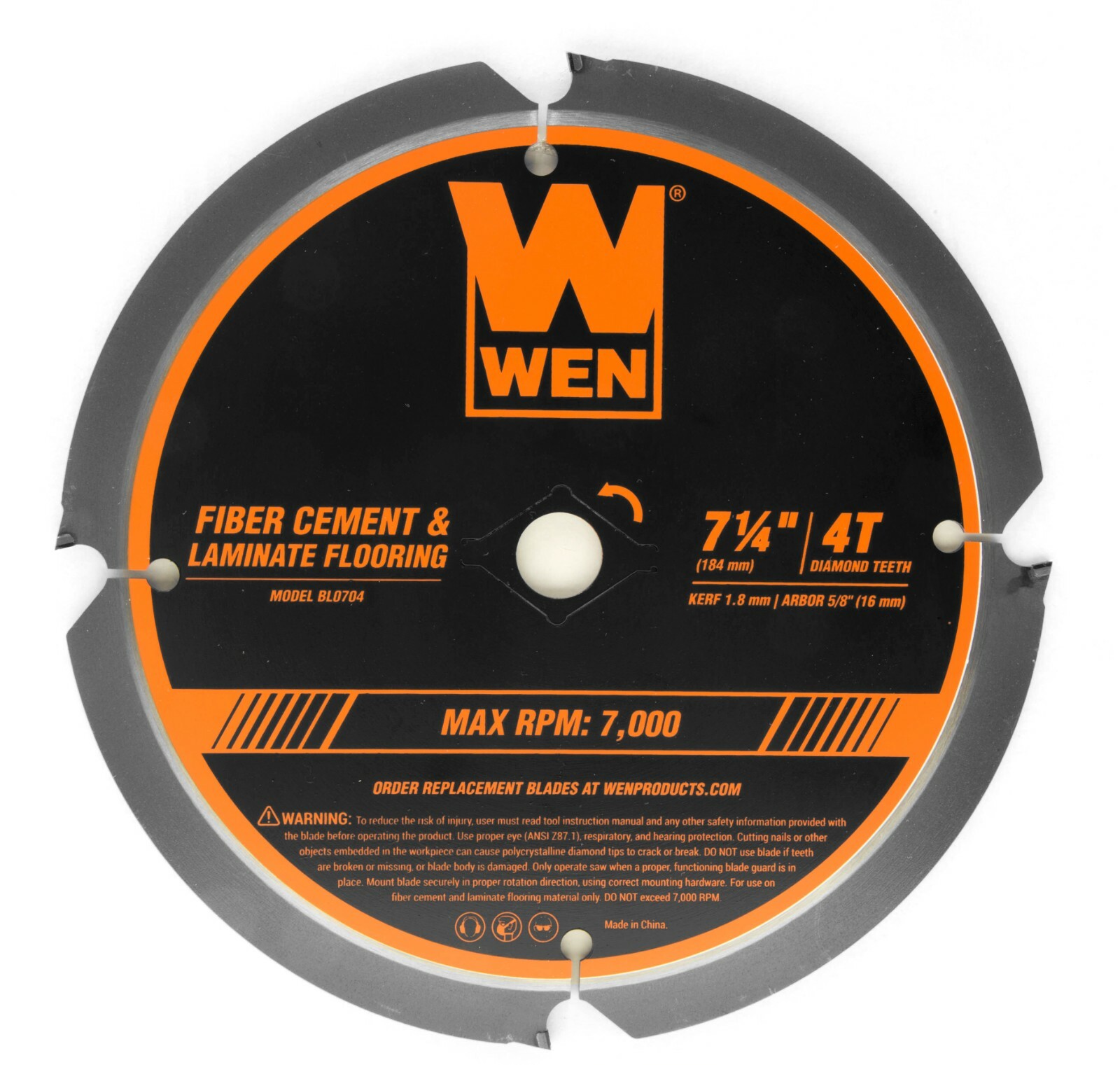 WEN BL0704 7-1/4" 4-Tooth Diamond-Tipped Circular Saw Blade for Fiber Cement