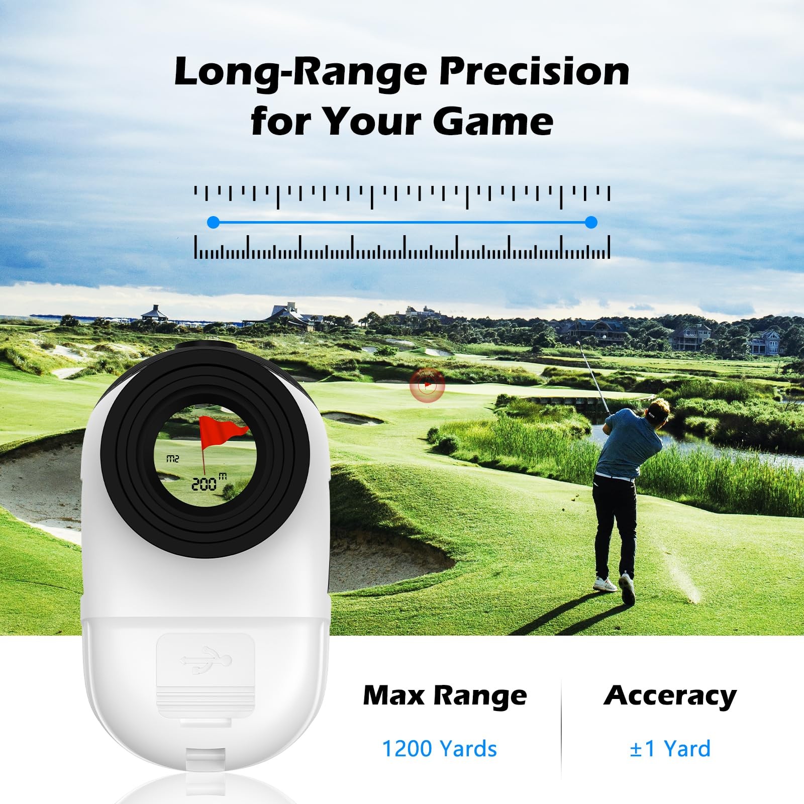 Golf Rangefinder with Slope, 1,200 Yards Range Finder Golf, 7X Magnification ...