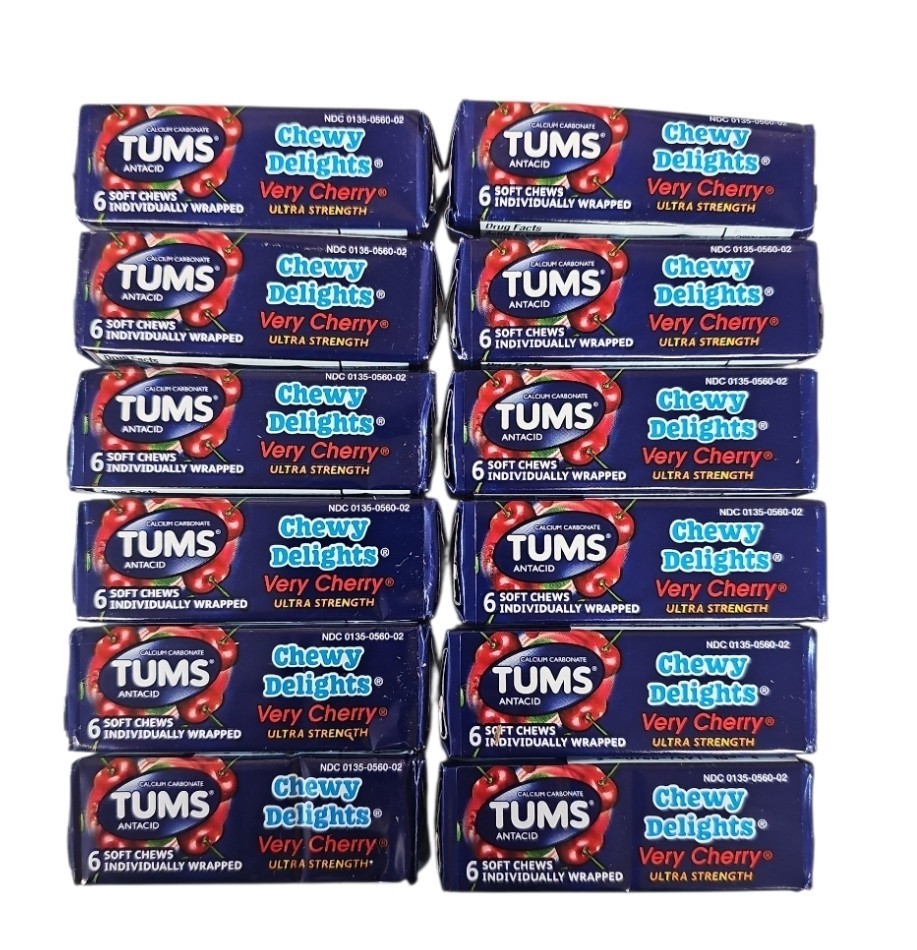 Full Box 12x Packs Tums Chewy Delights Very Cherry Ultra Soft Chews | 6 Per Pack
