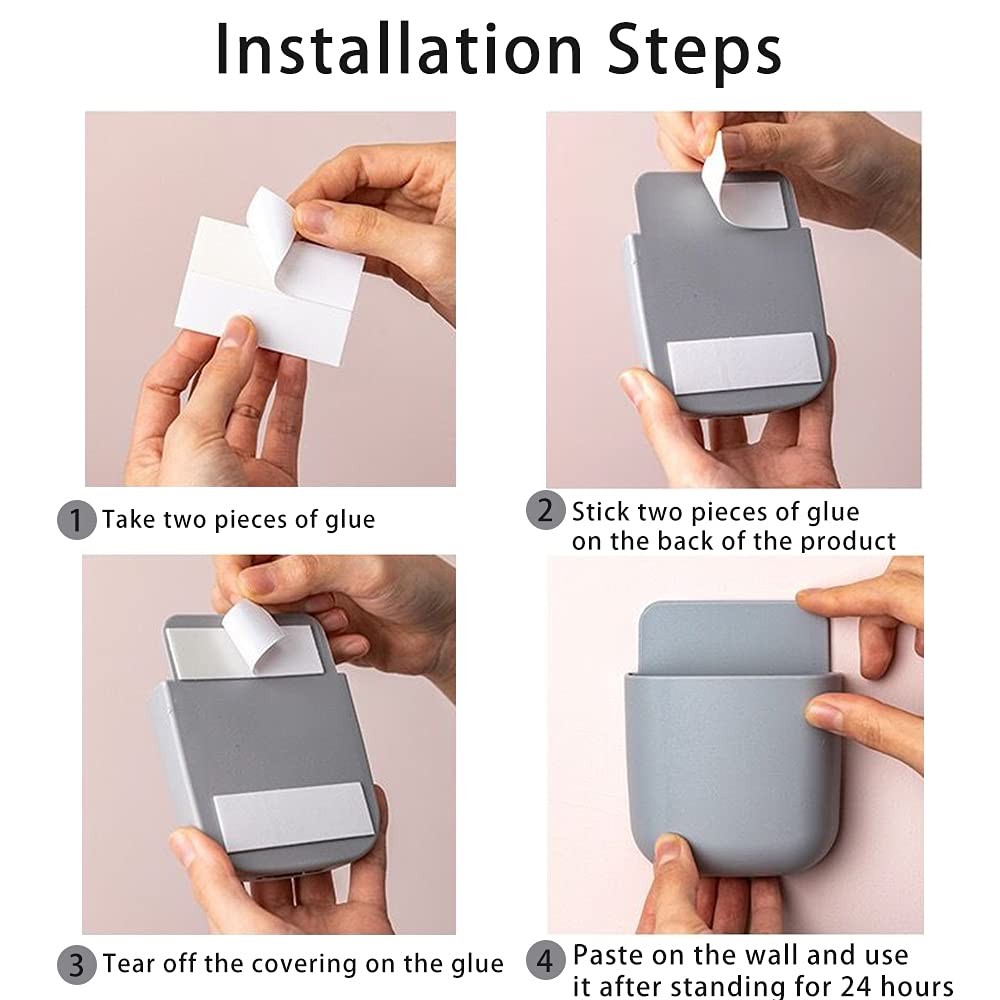 3 Pack Remote Control Holder Wall Mount Phone Charging Organizer Pen Storage