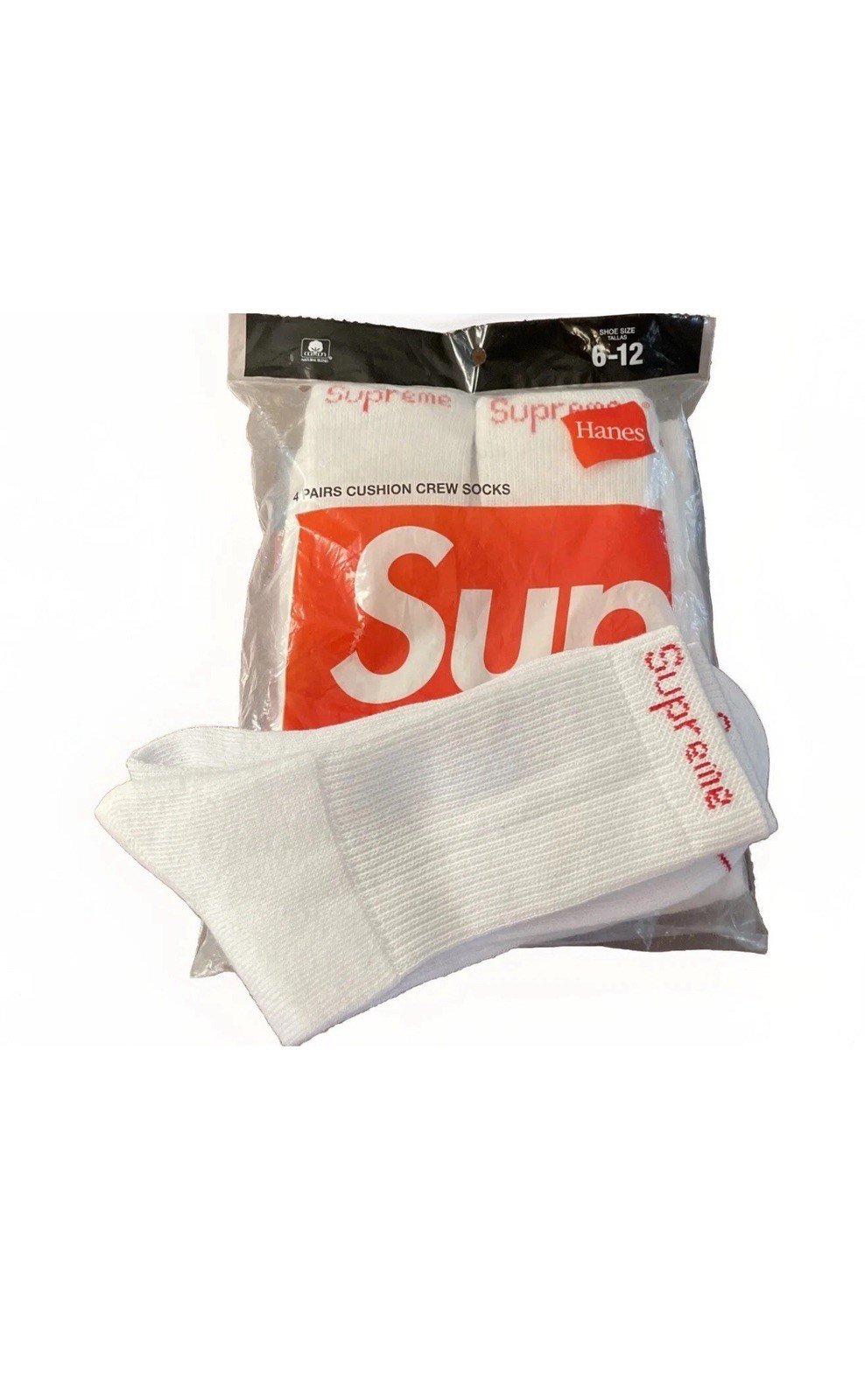 Supreme Black Crew Socks 4-Pack Size 6-12 NWT Authentic