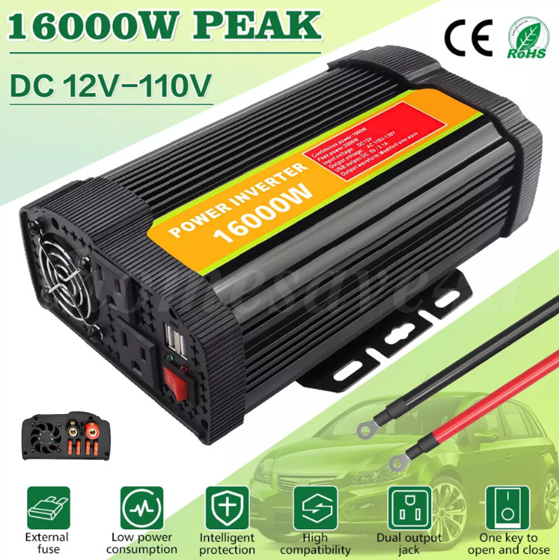 16000W Car Power Inverter DC 12V To 110V AC Pure Sine Wave Solar Converter LCD