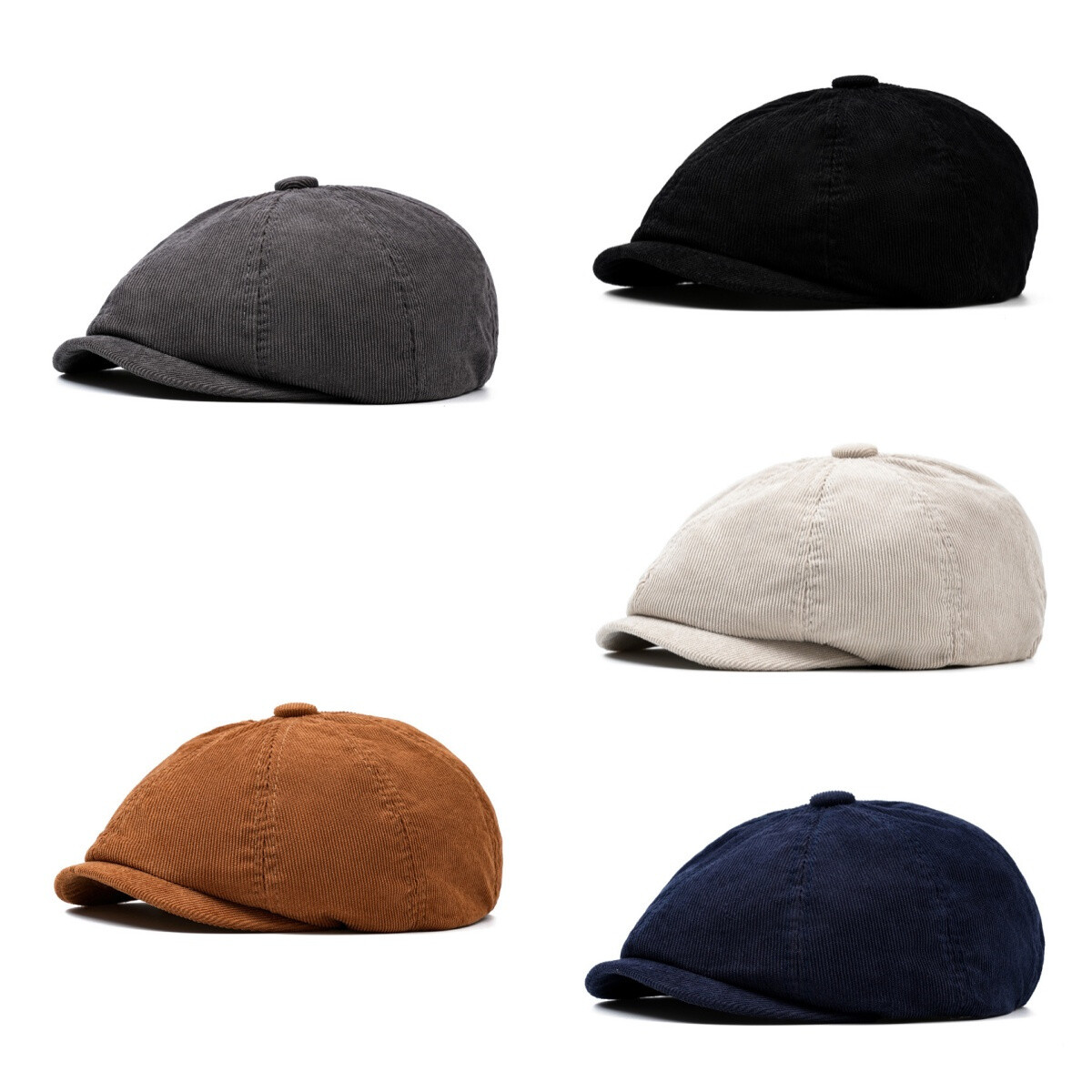 Men Women 8 Panels Octagonal Beret Cap Corduroy Newsboy Cabbie Painter Flat Hat