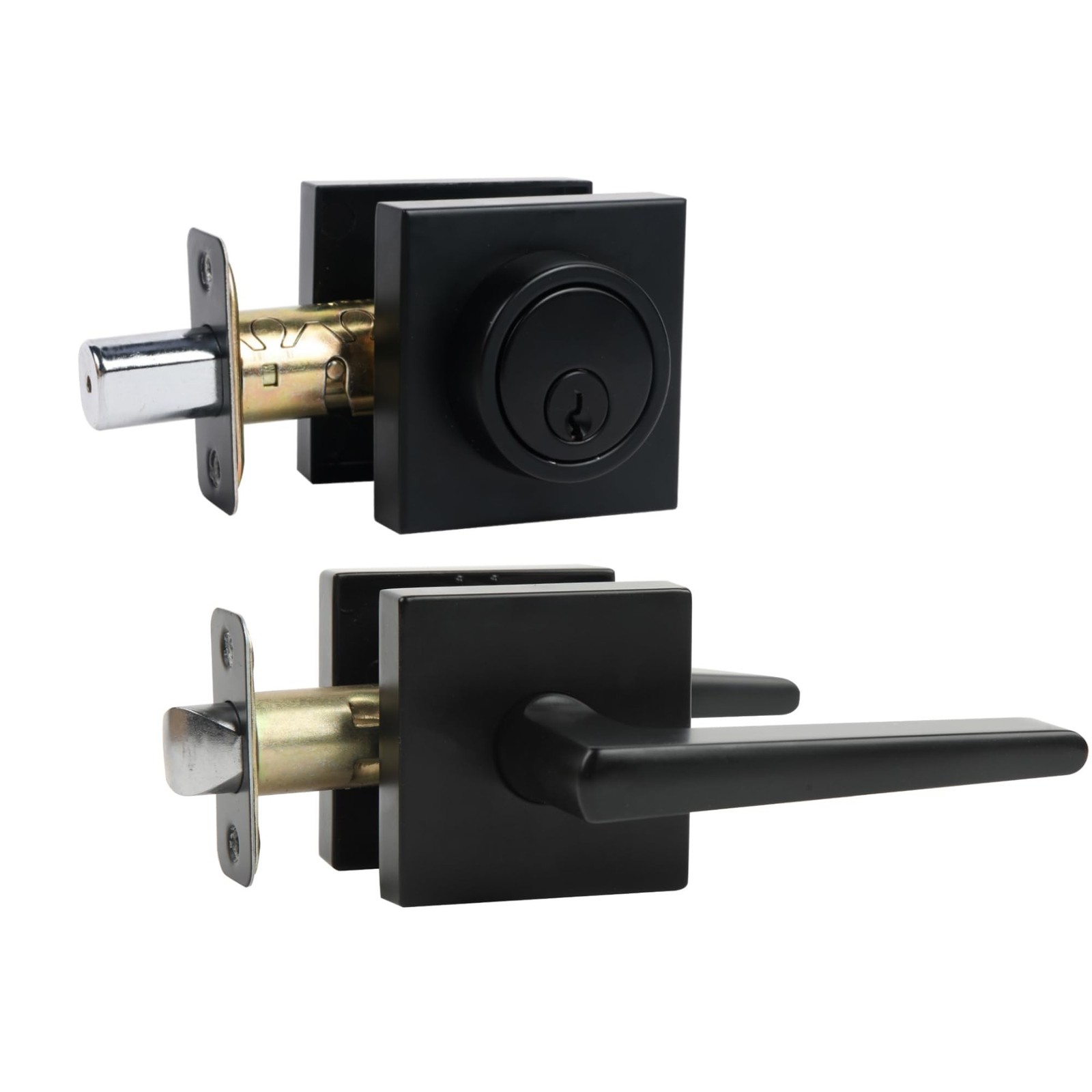 Black Front Door Handle and Deadbolt Set,Door Handles Interior，Front Door