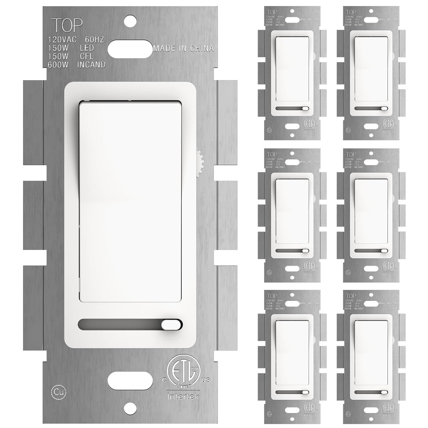 Dimmer Light Switch 6 Pack, 1-Pole or 3-Way, No Wall Plate, White | ETL Listed,H