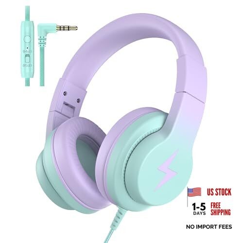 Kids Headphones, Wired Headphones for Kids Over Ear with Light Purple