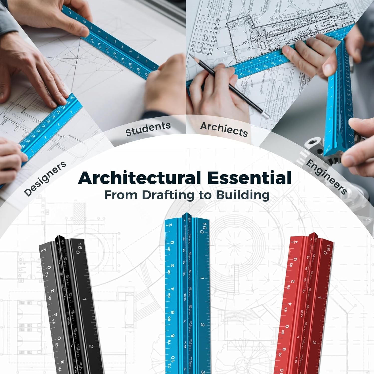 Architectural Drafting Scale Architect Ruler Triangular Blueprint Aluminum 12"