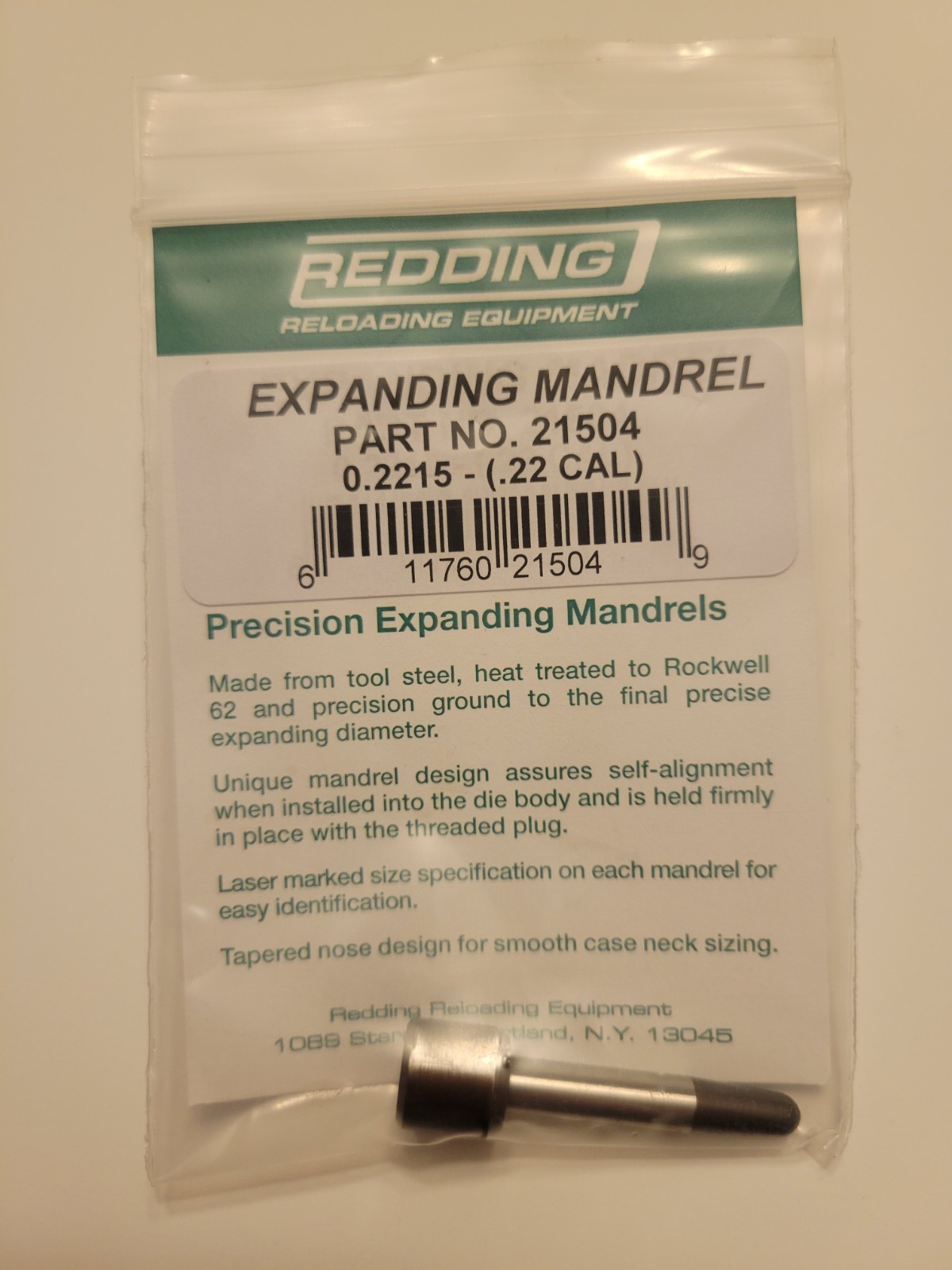 21504 REDDING 0.2215 EXPANDING MANDREL (.22 CAL) - BRAND NEW - FREE SHIP