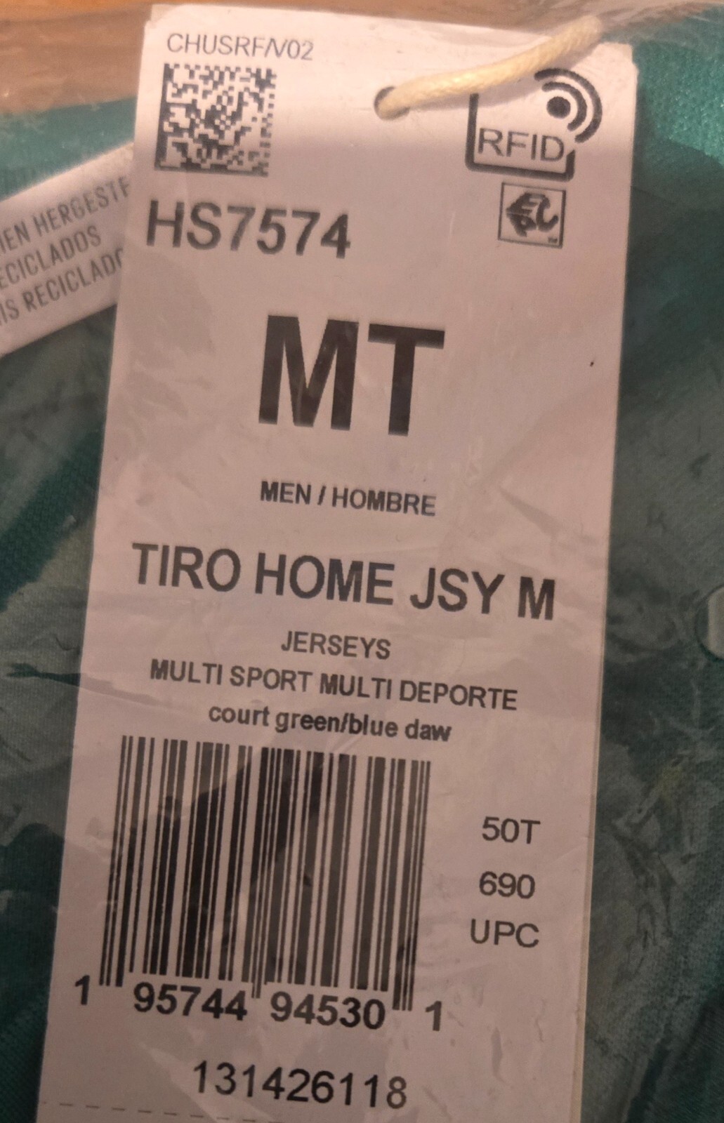 adidas Big & Tall Tiro Home Jersey Medium Tall Court Green/Blue Dawn HS7574