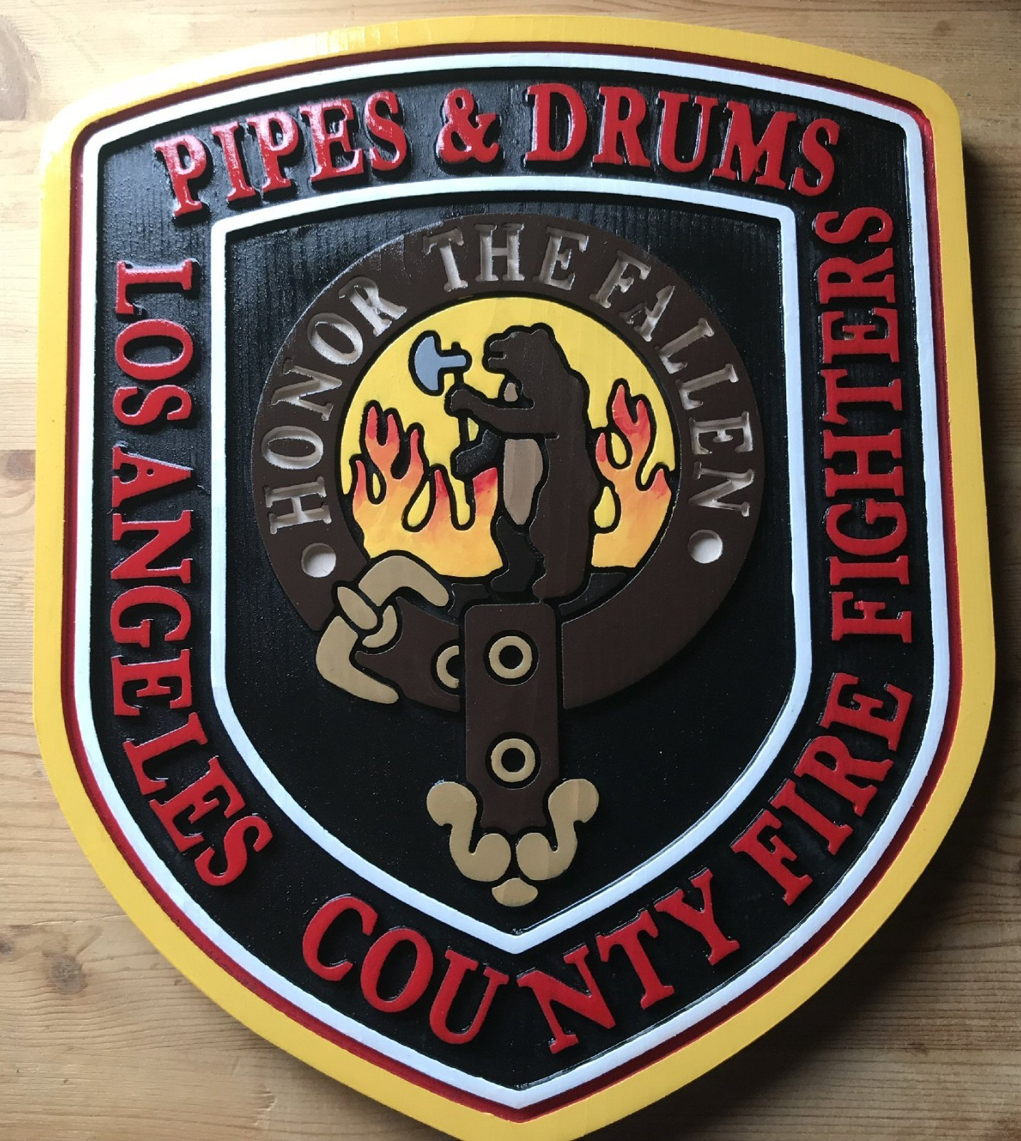 Fire Department Los Angeles Pipes and Drums 3D routed wood patch sign Custom
