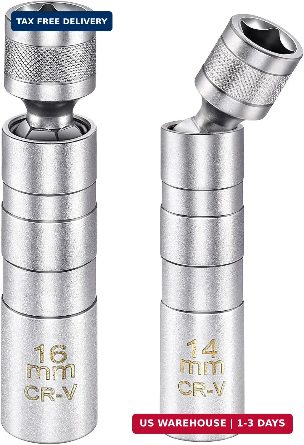 14mm & 16mm Magnetic Swivel Spark Plug Socket Set, 3/8" Drive Thin Wall 12 Point
