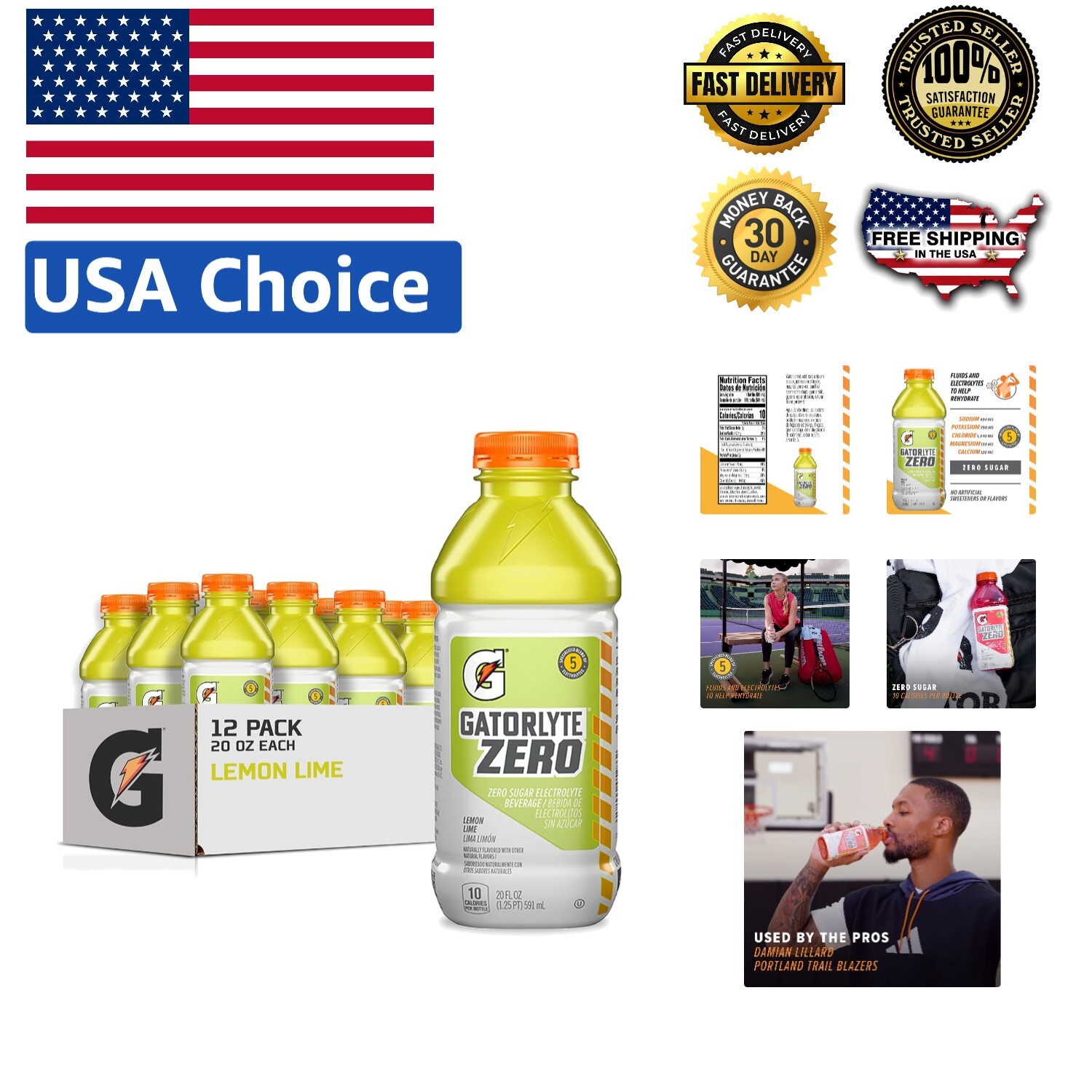 12 Bottles of Gatorlyte Zero Sugar Lemon Lime Electrolyte Drink - 240 Fl Ounces
