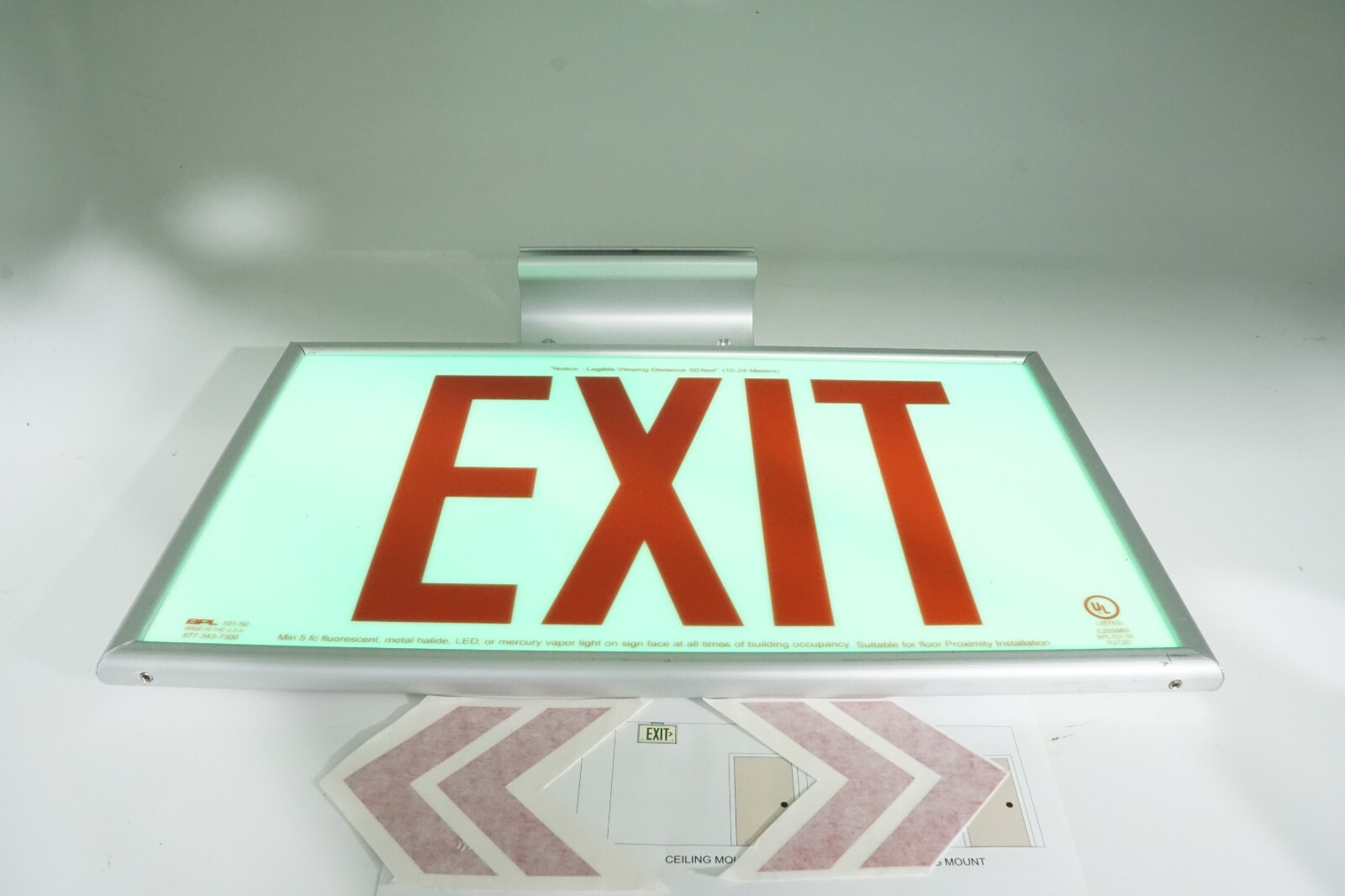 BPL Photoluminescent Exit Sign Double Face Red Ceiling Mount BPL10150FCADR UL924