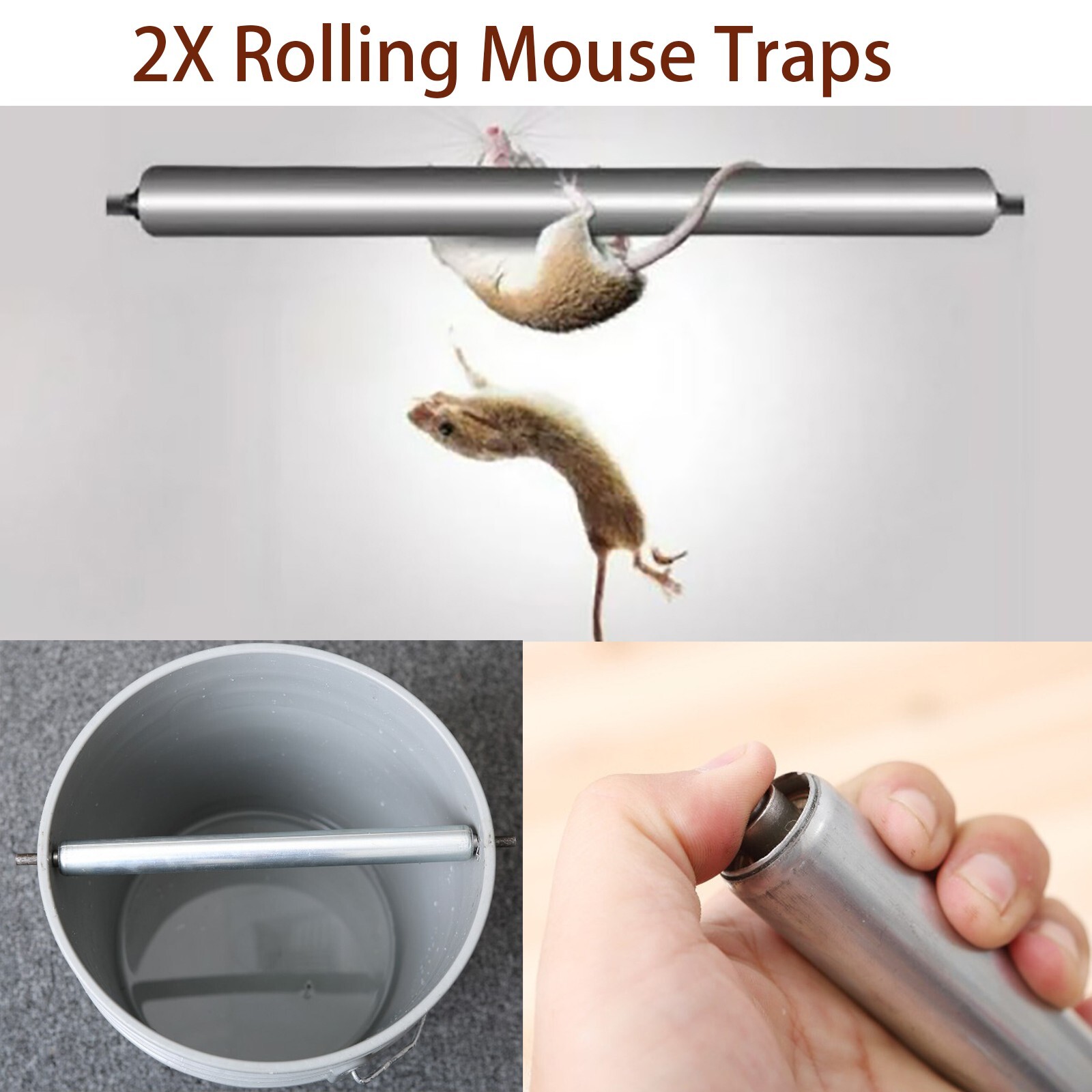 2 Piece Rolling Mouse Traps  Outdoors & Indoors Rat Trap Quick Effective Safe