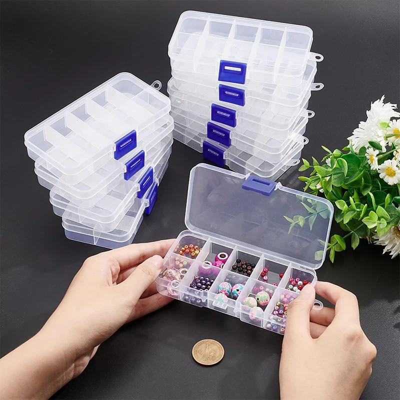 10 Pack Jewelry Box Clear Plastic Bead Storage Container Earrings Organizer Grid