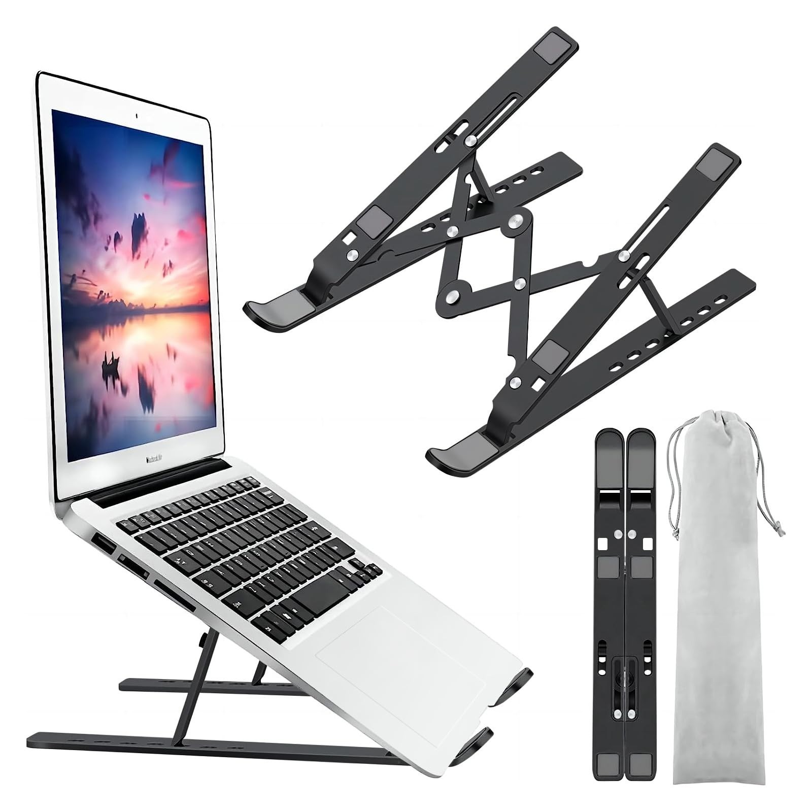 Leeboom Adjustable Laptop Stand, Foldable Aluminum Riser, Silver