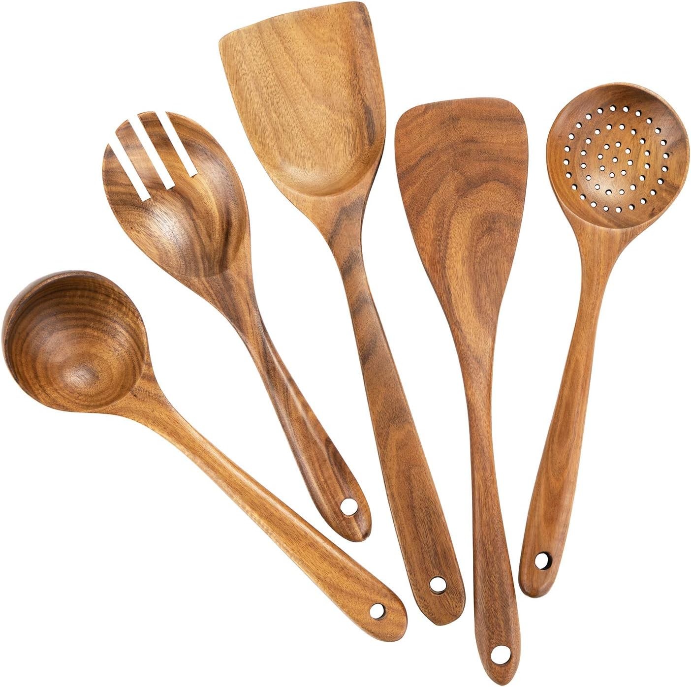 Cooking utensil set made of wood, teak wood utensil set