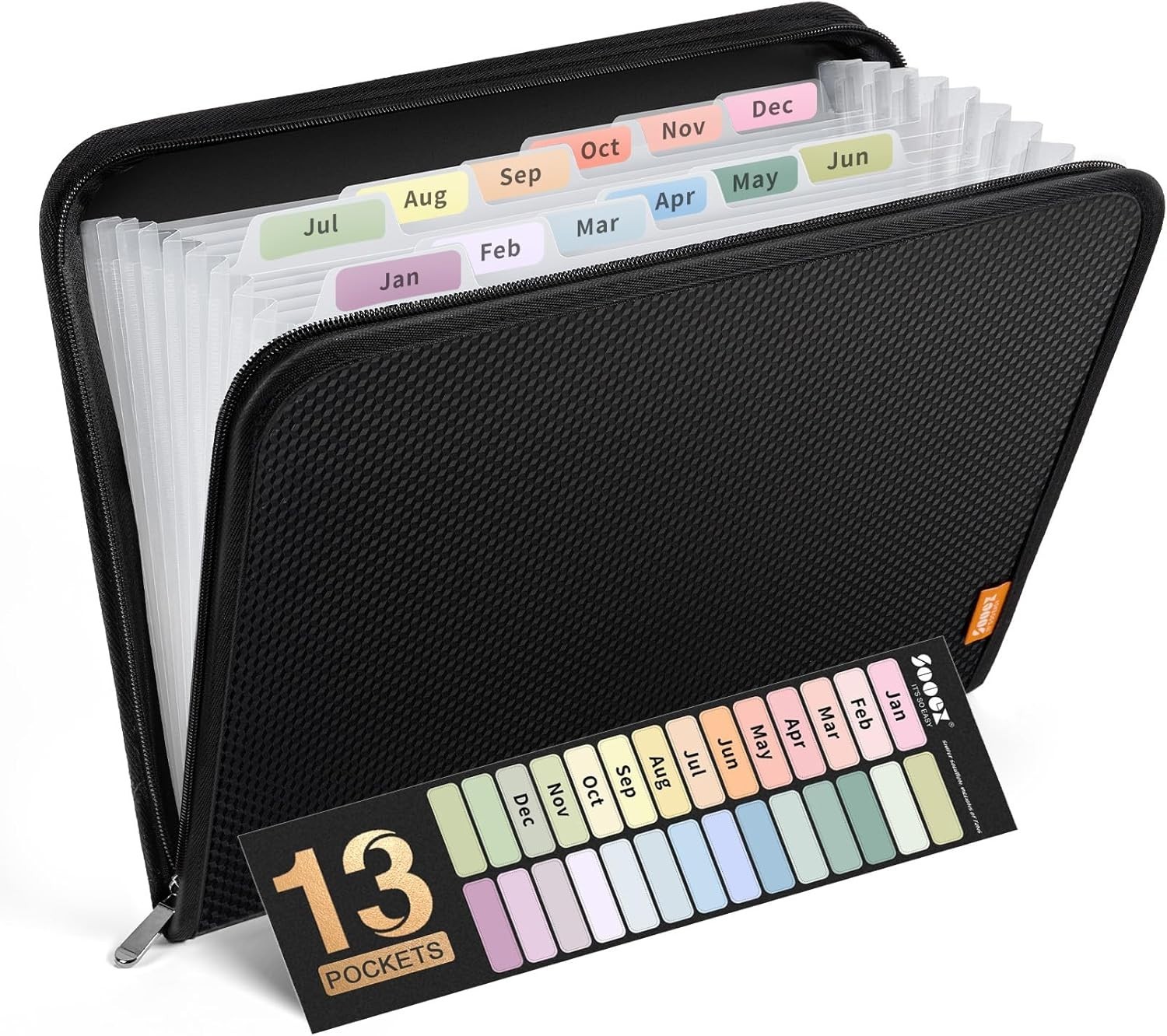 Carpeta acordeon 13 bolsillos con cierre plastico A4 negro portatil documentos