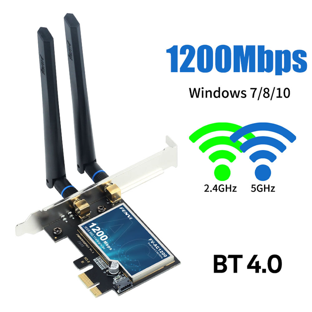 AC1200 PCI-E WiFi Card Dual Band 1200Mbps 802.11ac Wireless Bluetooth Adapter PC
