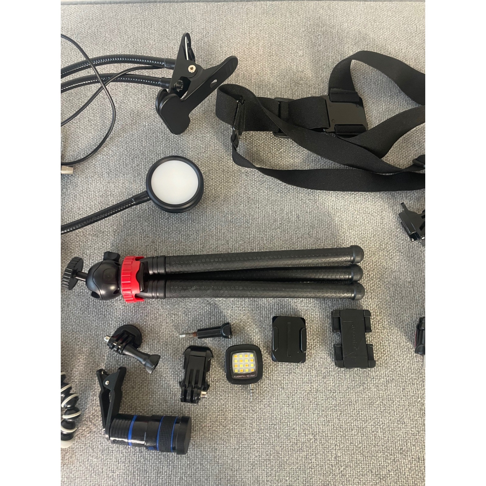 Action Camera Accessory Lot Chest Mount Mini Tripod LED Ring Light Suction Cup