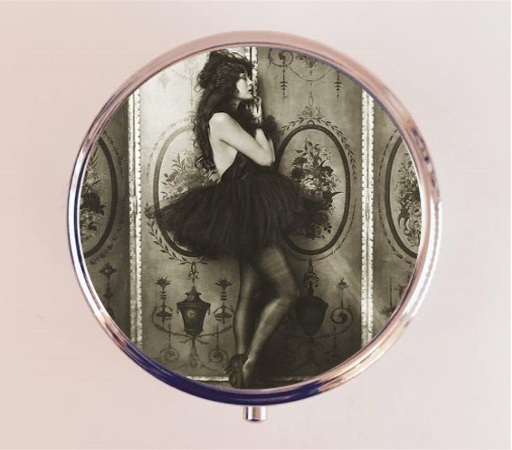 Flapper Pill Box Case Pillbox Holder Trinket Travel Art Deco Follies Ballerina