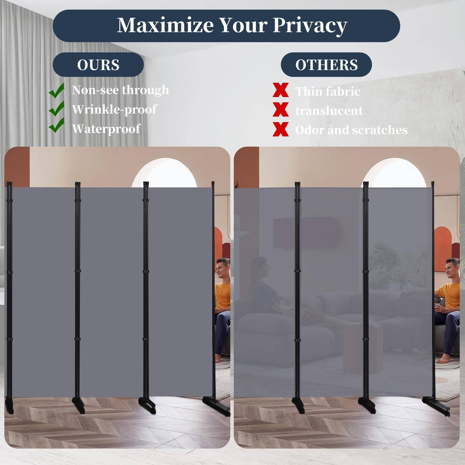 Folding Room Divider with Lockable Wheels - 176'' Privacy Screen Panel