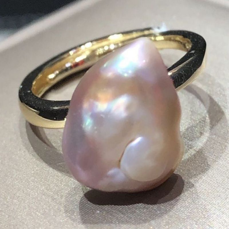 Natural freshwater Pearl Ring Purple Pearl 18K adjustable ring Opening New