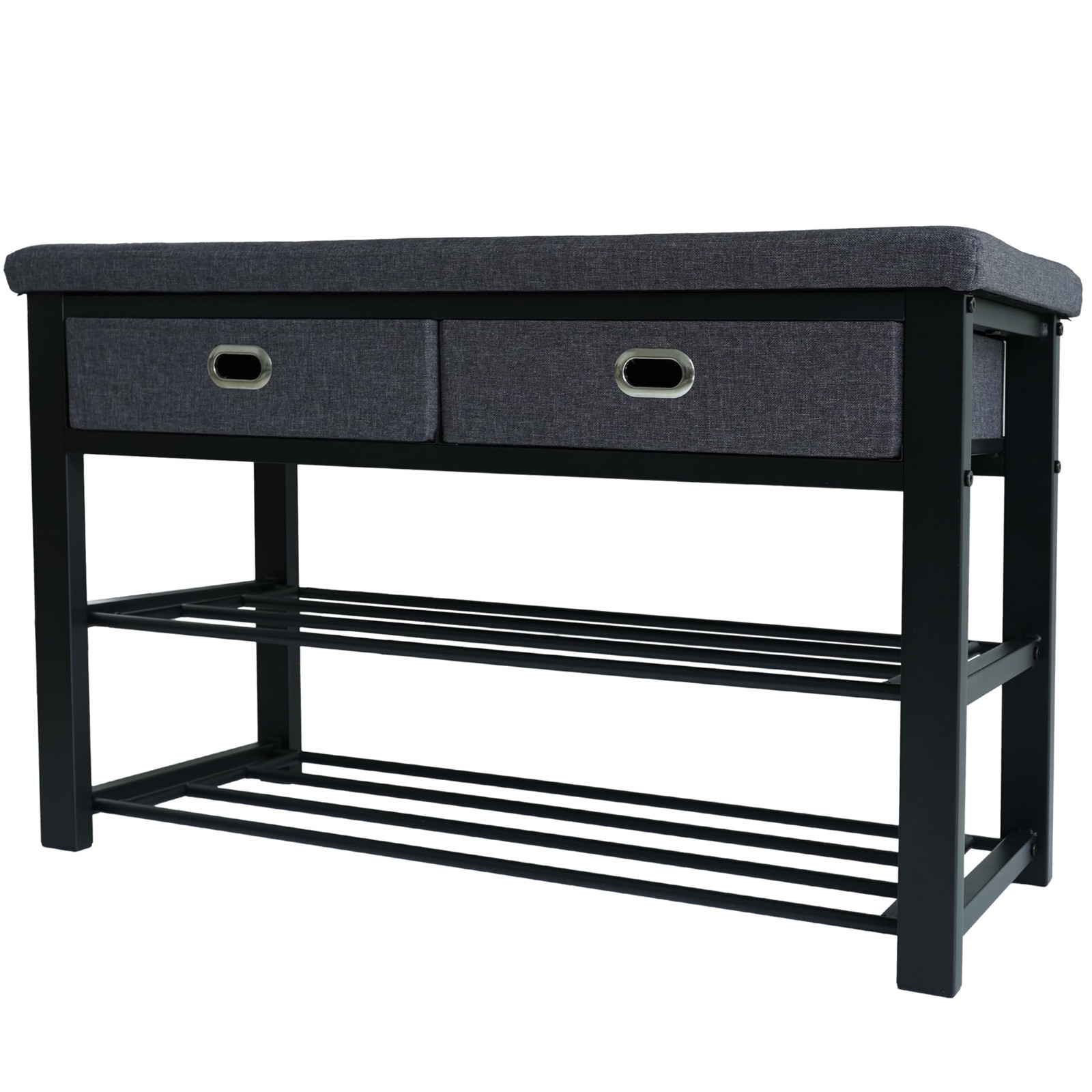 Finnhomy Entryway Shoe Rack Cushioned Seat Shoe Bench Entry 3-Tier Shoe Storage