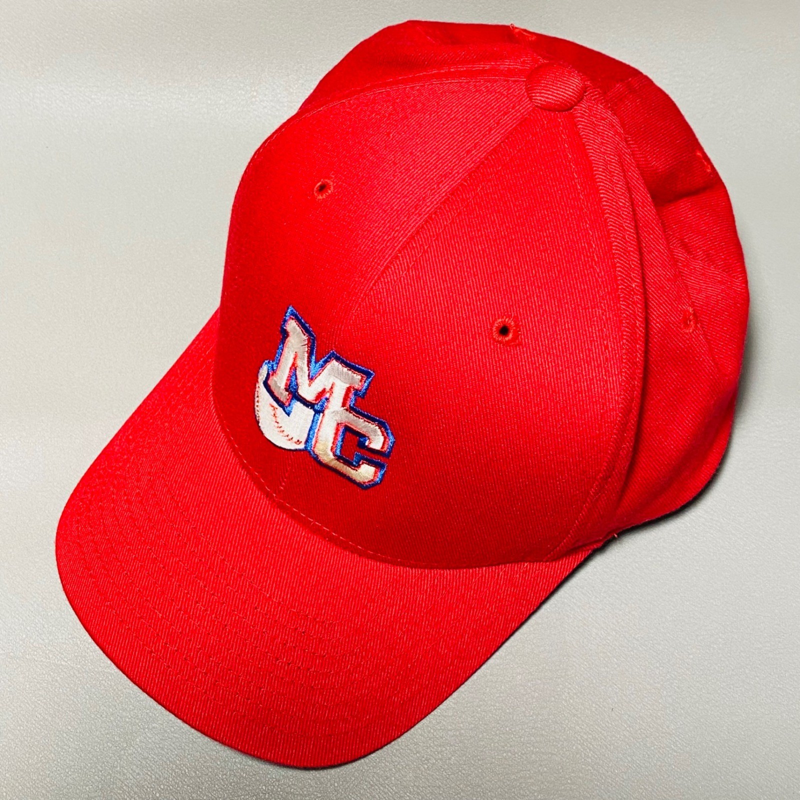 Flexfit MC Baseball Cap Red Fitted Size S M Baseball Stitch Logo Adjustable Hat