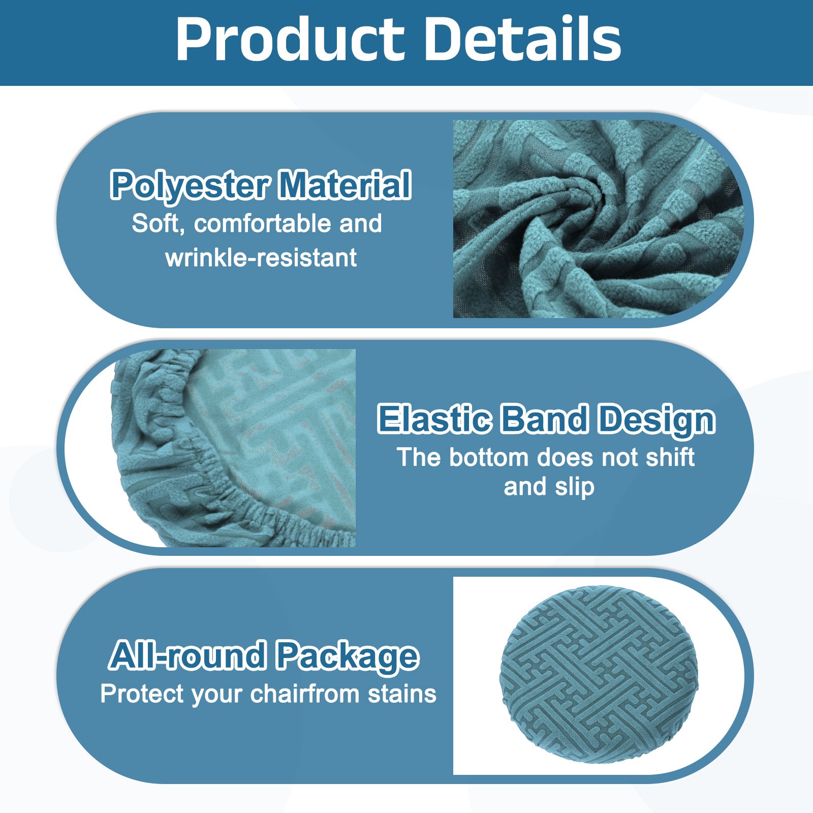 4Pcs Bar Stool Covers Round, 12-14" Elastic Stool Seat Slipcover, Gray Blue