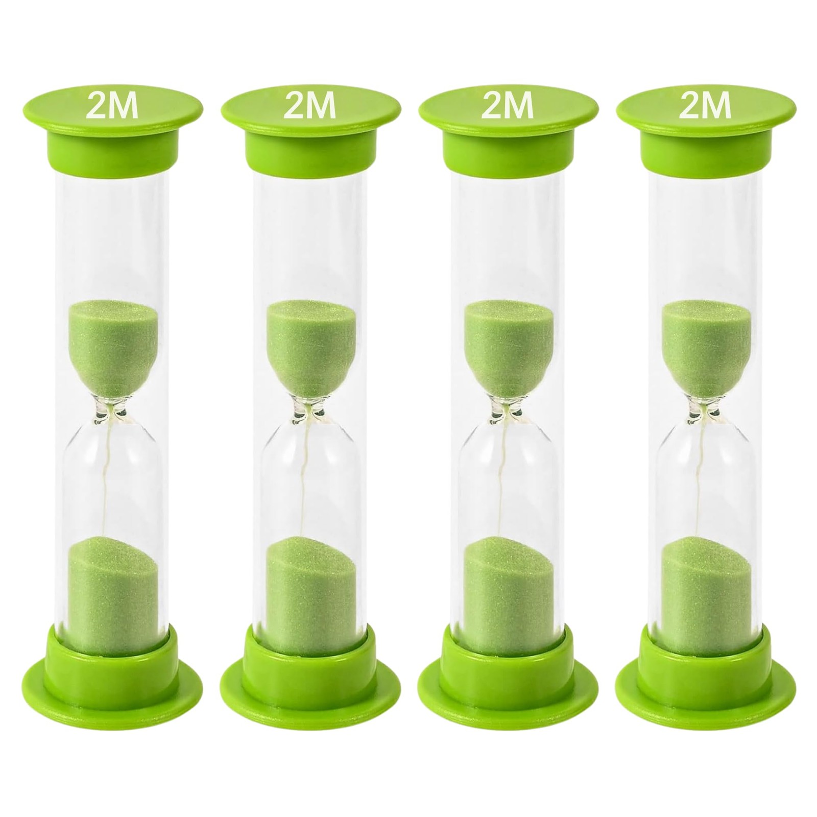 Sand Timer for Kids - 2 Minute Set of 4 Hour Glass - Green Color- Acrylic Cov...
