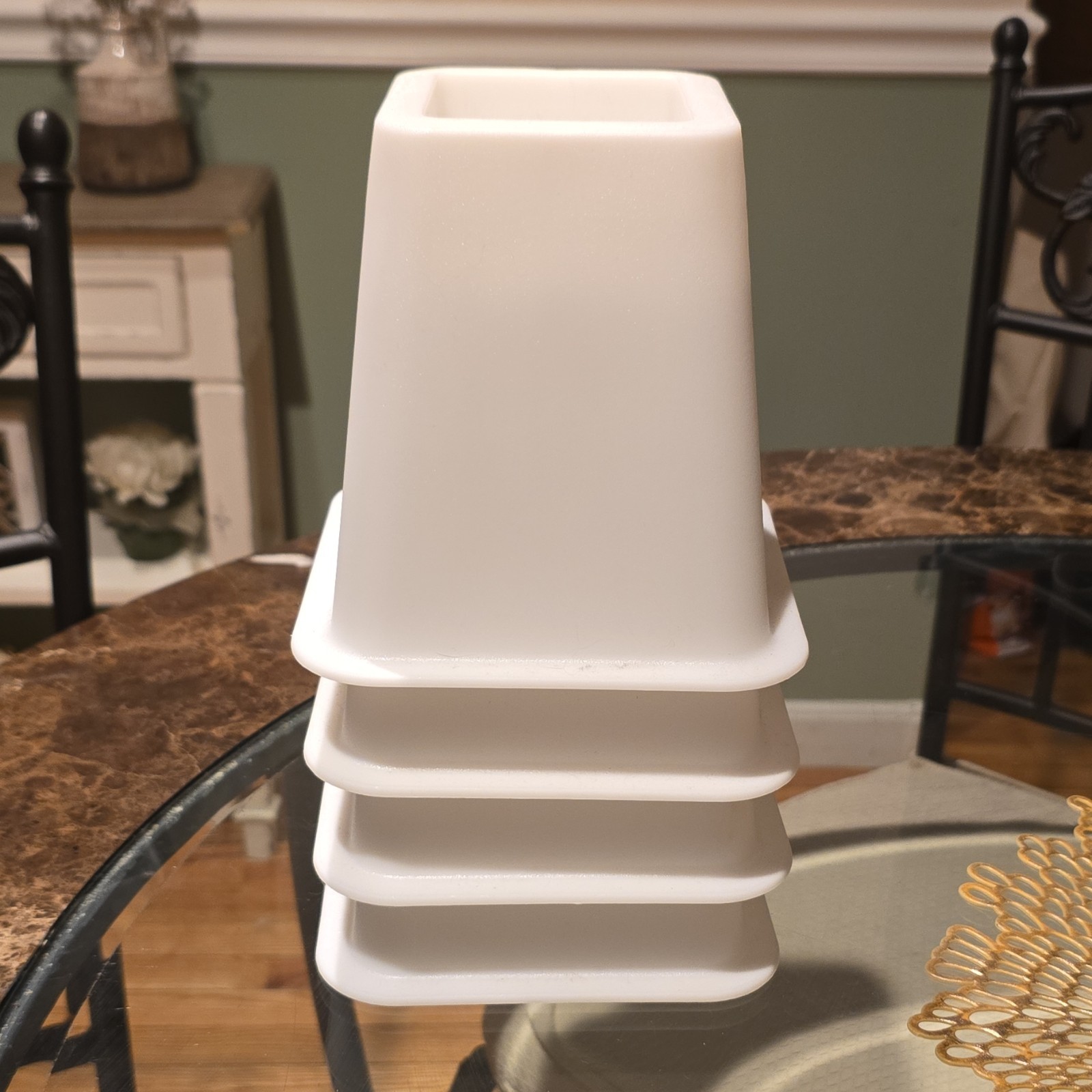 Set of 4 White Plastic Bed Risers,  6 Inch Height, Durable Support for Furniture