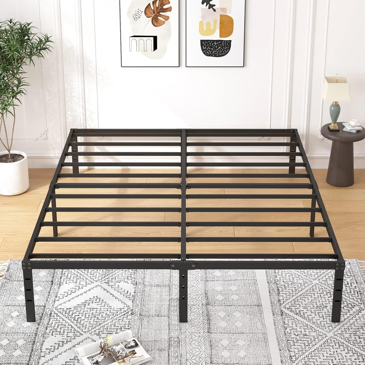 18 Inch Tall King Size Bed Frame Underbed Storage, Easy Assembly Heavy Duty