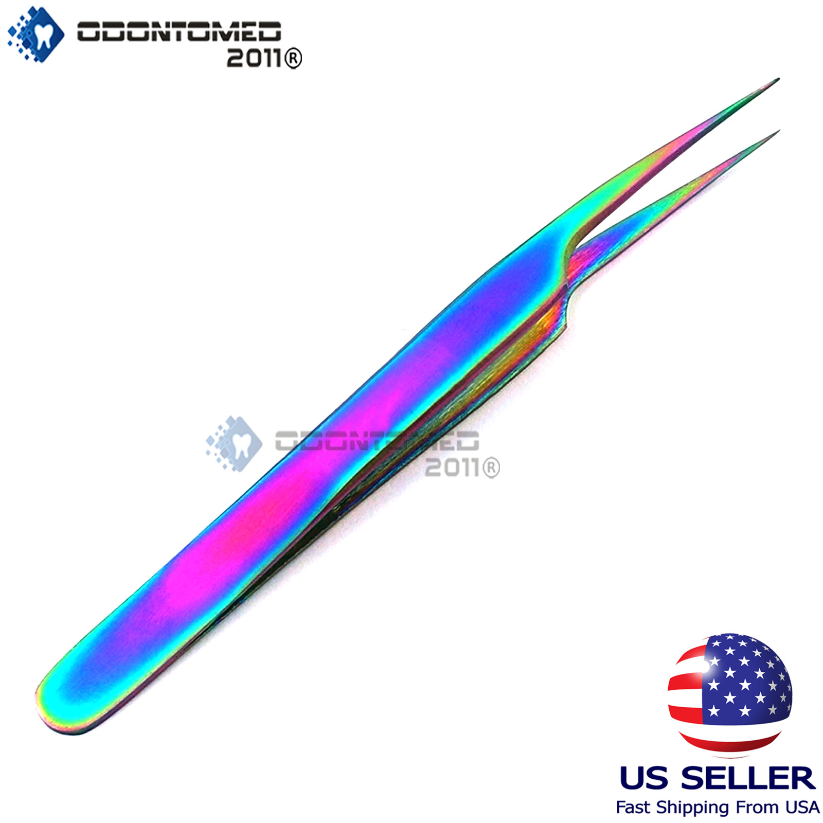 Straight Ultra Precise Extra Fine Point Tweezers Eyelash Extension Rainbow Color