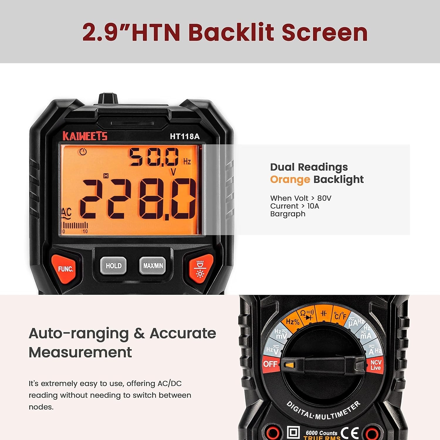Precision Digital Multimeter - 6000 Counts with Auto-Ranging and Safety Features