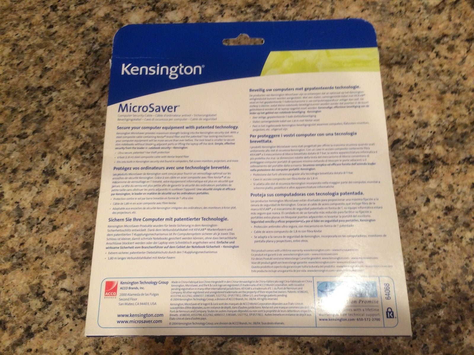 New Kensington MicroSaver Computer Security Cable Laptop w/ Lock, 2 Keys (NIB) 