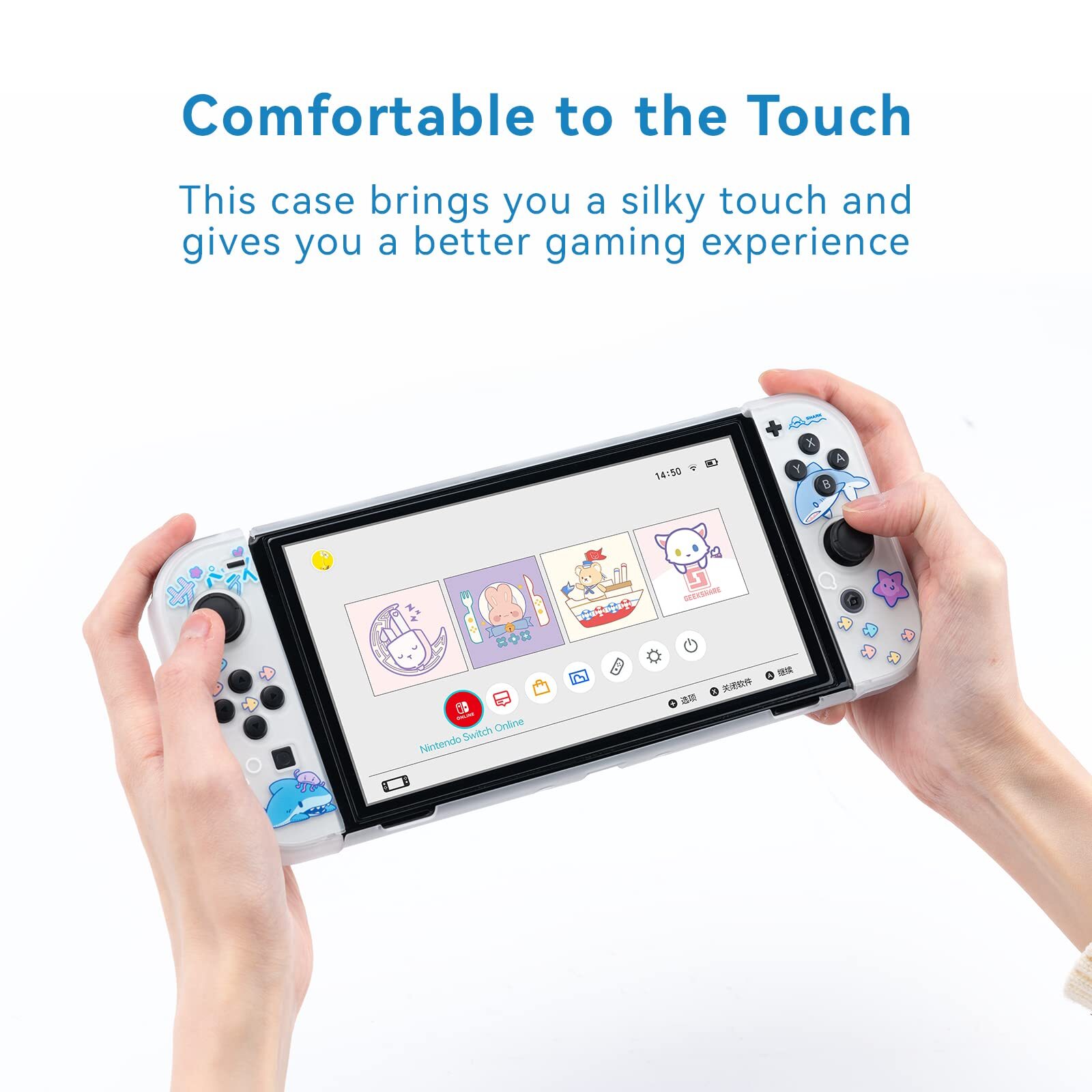 GeekShare Protective Case for Nintendo Switch OLED Hard Shell Clear Case Shark