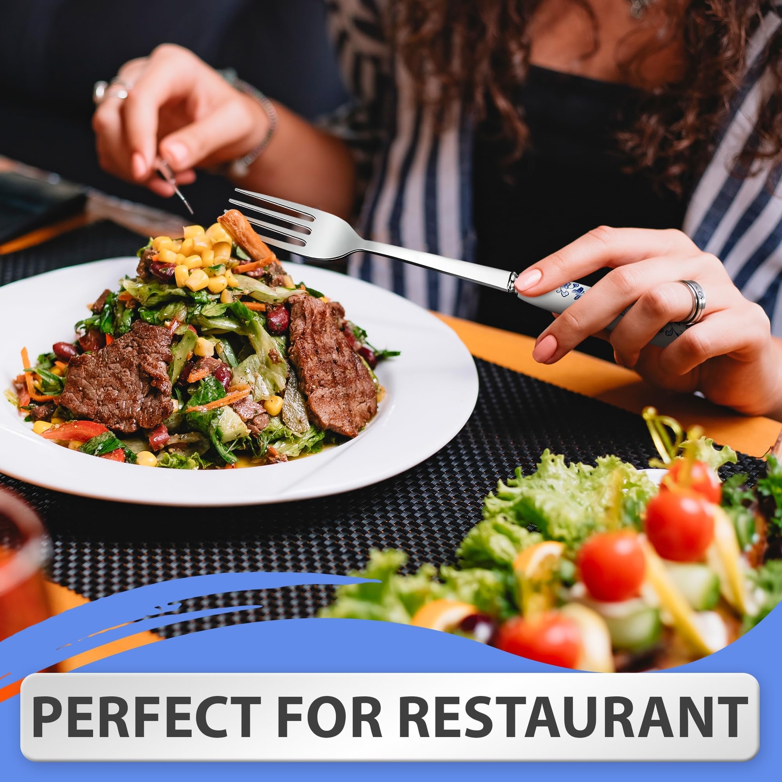6pcs Dinner Stainless Steel Forks Silverware Dinner Fork With Ceramic Handle Sta