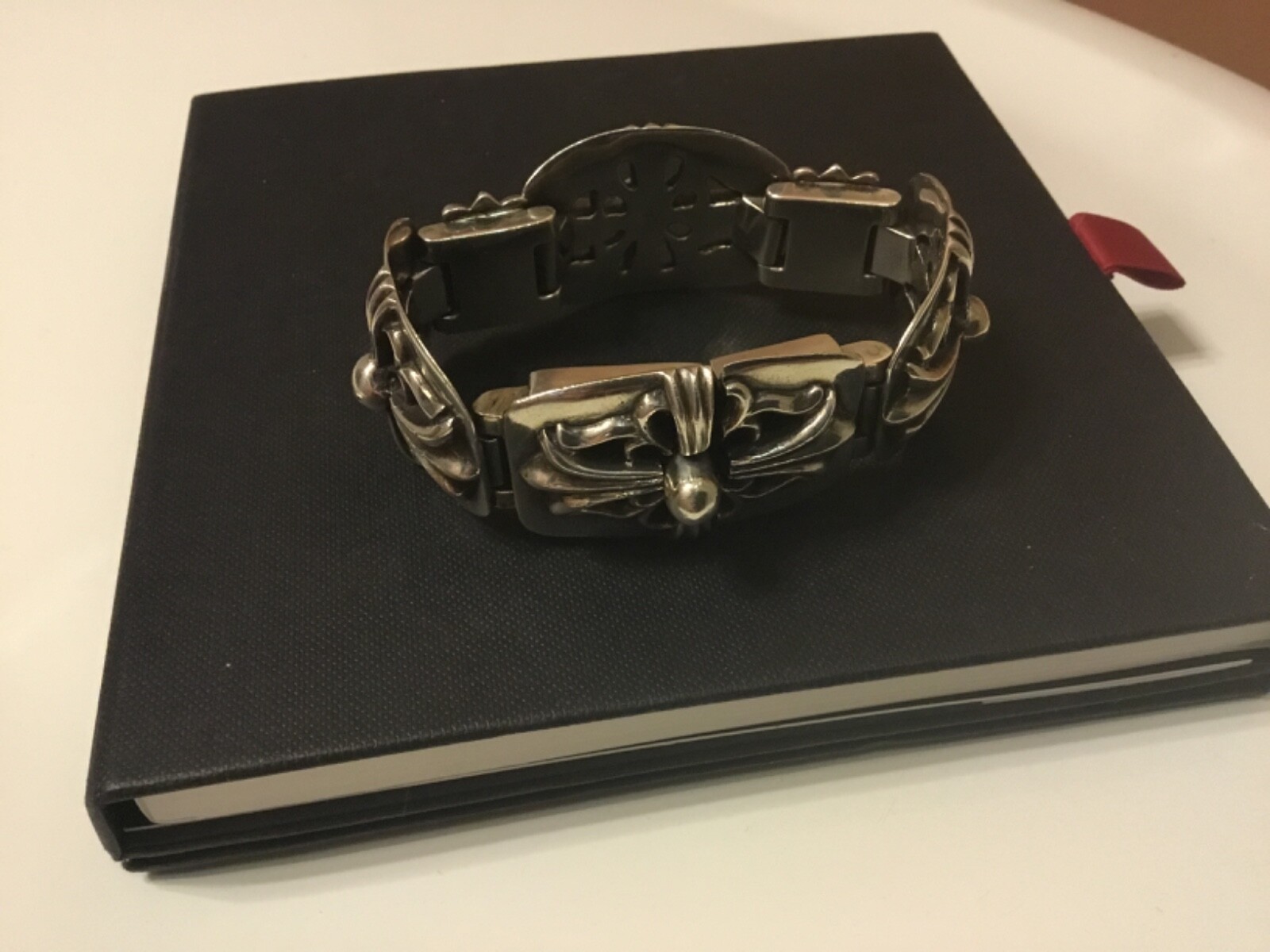 CHROME HEARTS AUTHENTIC LARGE KEEPER LINK CROSS BRACELET .925 STERLING 150 GRAMS