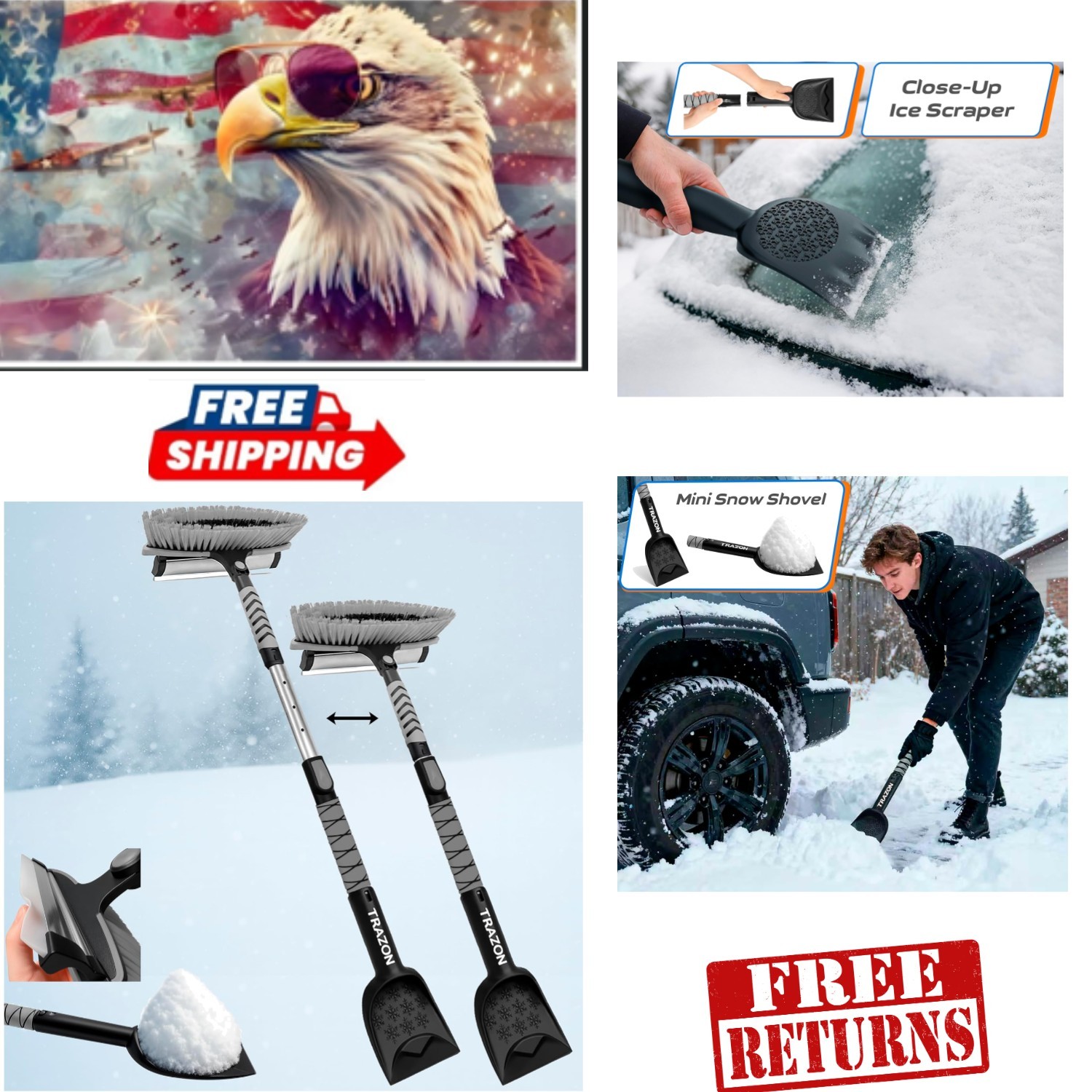 Heavy-Duty 42.4" Snow Brush & Mini Ice Scraper for Effortless Winter Cleaning