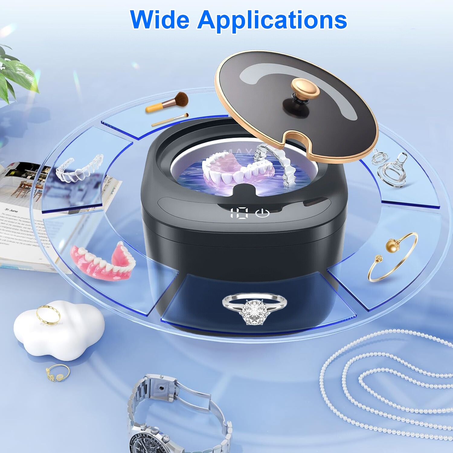 45kHz Machine, 230ML Denture Cleaner, 4 Modes
