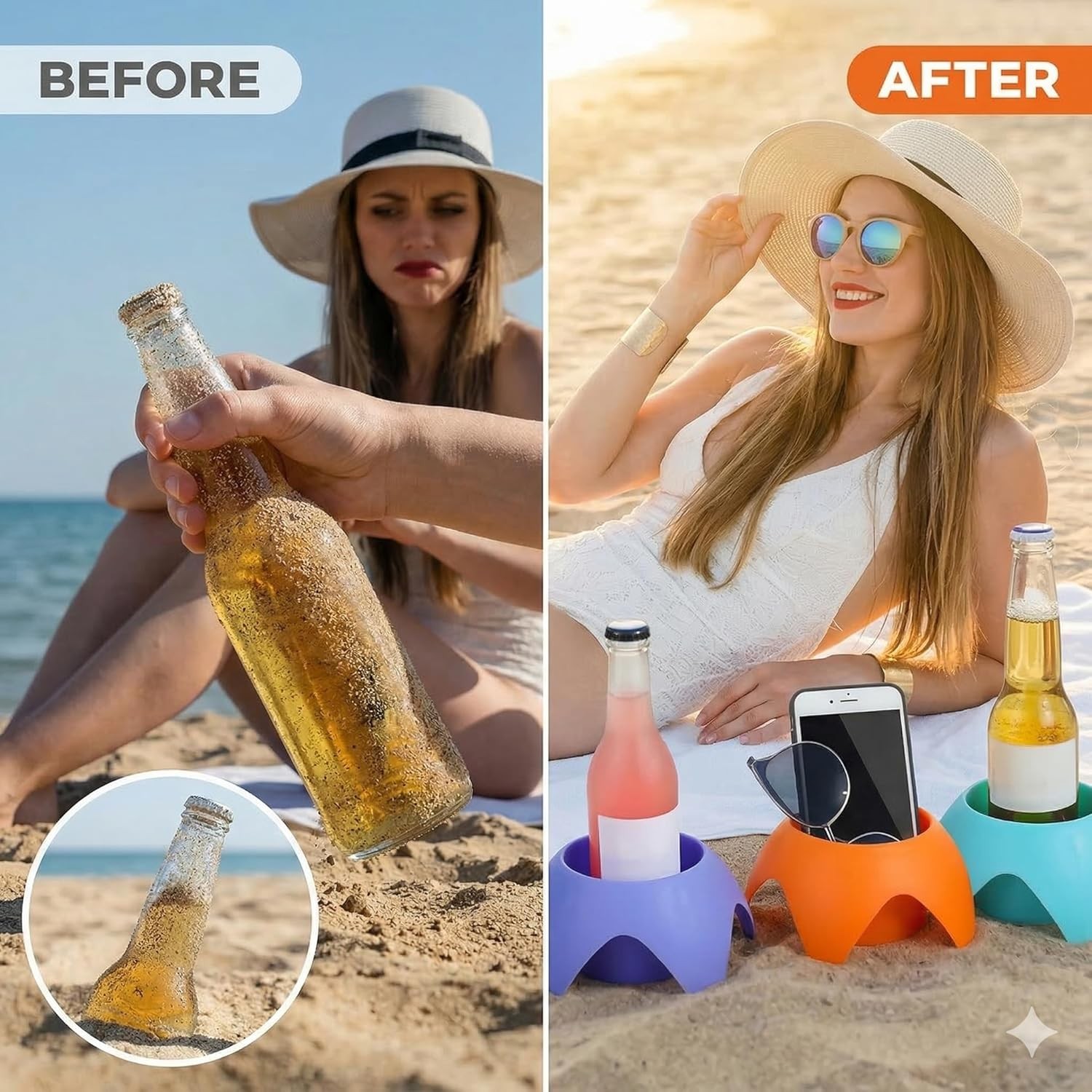 Beach Cup Holders for Sand (7 Pack) | Beach Vacation Essentials Drink Holders,