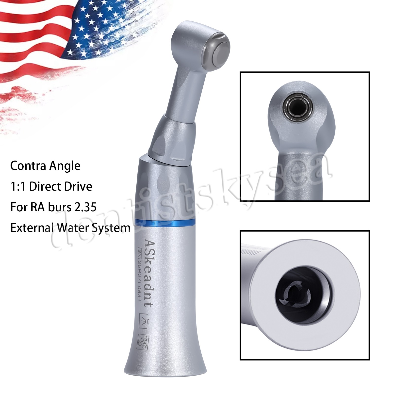 3Pcs Dental 1:1 Low Slow Speed Push Button Contra Angle Handpiece E-type AS