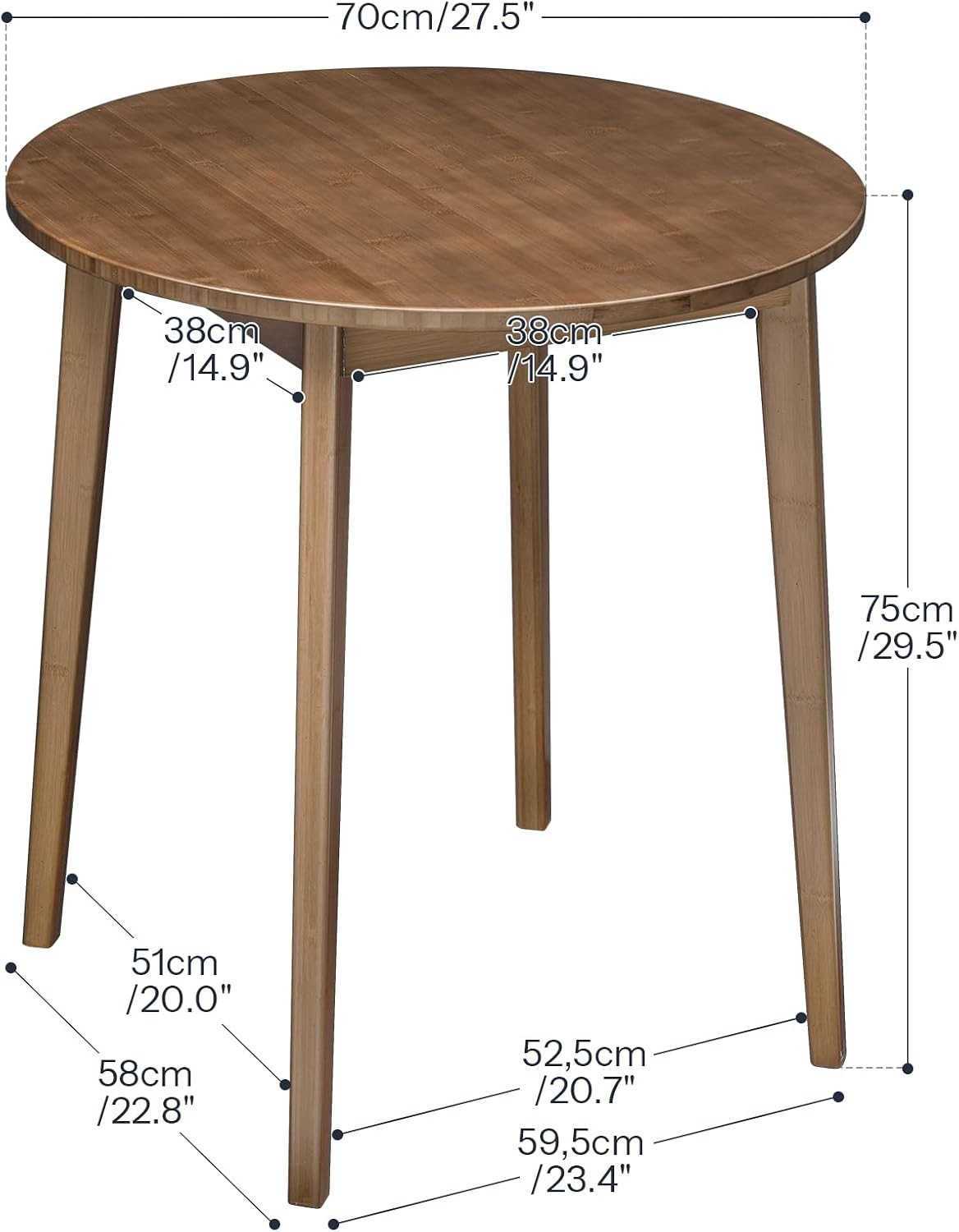 Bamboo Dining Table Round Dining Table 2 27.5" Kitchen Table Small Space Writing