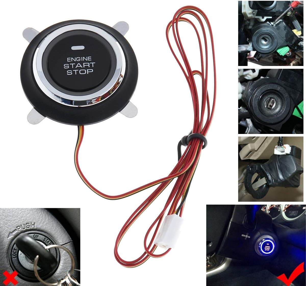 Car Alarm System with Remote Start & Push to Start Ignition Kit Engine Button