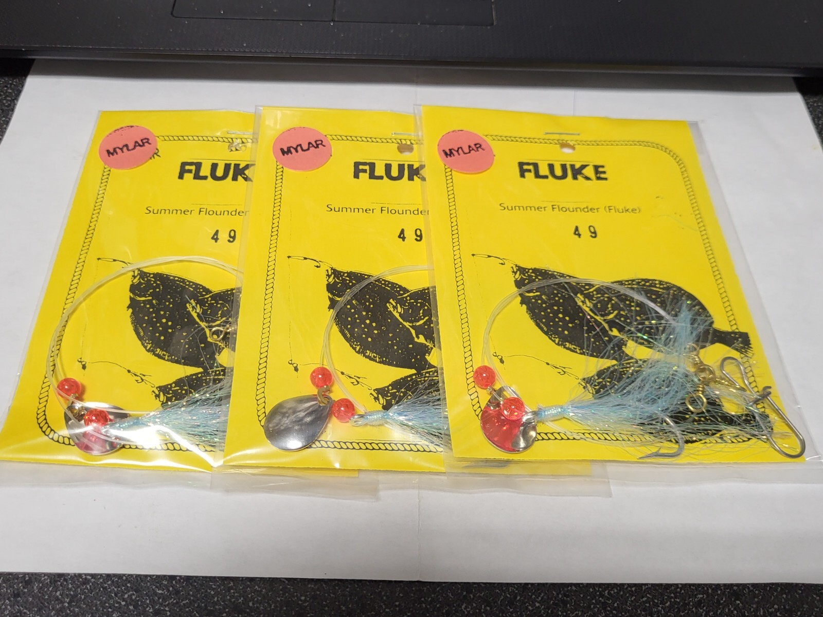 3 NJ Hand Tied 2/0 Hook w/B. Pearl Mylar-Beads-Spinner Fluke/Summer Flounder Rig
